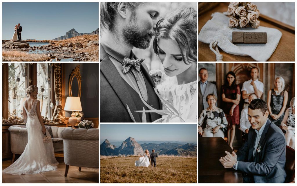 collage of wedding photos (wedding photoshoot)