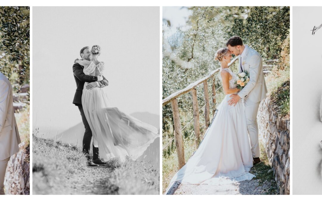 Collage der pastellfarbenen Hochzeitsfotos